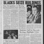 Front page of February 18 1970 Amherst Student with headline of "Blacks Seize Buildings"